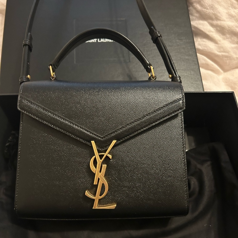 YSL CASSANDRA MINI TOP HANDLE BAG IN GRAIN DE POUDRE EMBOSSED LEATHER